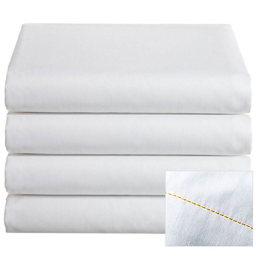 Thomaston Mills T-200 Colored Hem Flat Sheets King 108x110 60% Cotton 40% Polyester White With Gold Hem 2 Dz Per Case Price Per Dz 