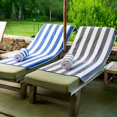 Thomaston Mills Breeze Stripe Pool Towels 35x70 100% Cotton Marine Blue Or Gray 2 Dz Per Case Price Per Dz 