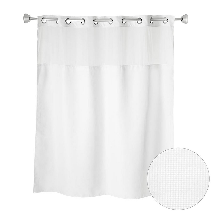Whitmor Hook Free Shower Curtain Waffle Pattern With Voile Window & Snap Liner Polyester White 71x77 12 Per Case Price Per Each 