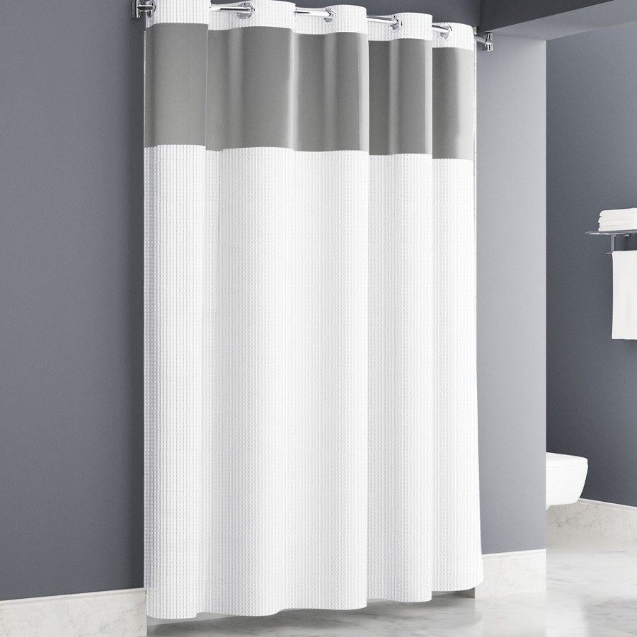 Exto Waffle Easy Hang Shower Curtain 71X77 Hookless With Window And Liner White 12 Per Case Price Per Each 