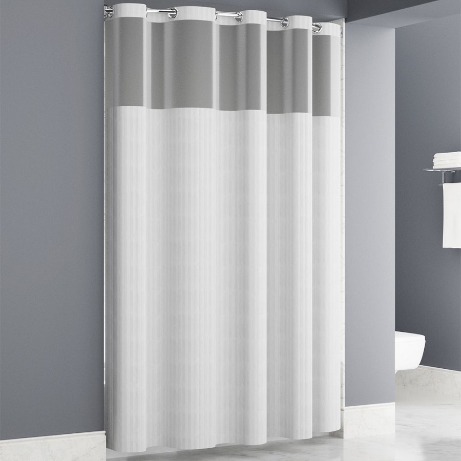 Herringbone Easy Hang Shower Curtain 71X77 Hookless With Window And  Liner White 12 Per Case Price Per Each 